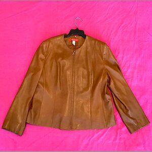 Anne Klein Toffee-colored butter soft leather jacket - Size 16W, zipper closure